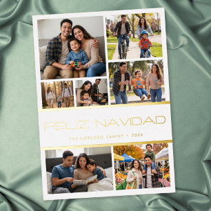 Moderne Weiße 7-Foto-Collage Feliz Navidad Folien Feiertagskarte