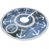 Moderne weiße Anker und Seil-blaues nautischholz Polyester Weihnachtsbaumdecke (Schrägansicht)