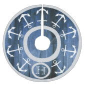 Moderne weiße Anker und Seil-blaues nautischholz Polyester Weihnachtsbaumdecke (Vorderseite)
