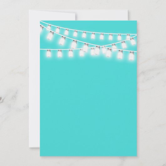 Moderne weiße Aquamarine Mason Jar String Lights H Einladung (Rückseite)