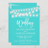 Moderne weiße Aquamarine Mason Jar String Lights H Einladung (Vorne/Hinten)