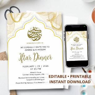 Moderne weiße Arch-Ramadan-Iftar-Dinner-Einladung Einladung