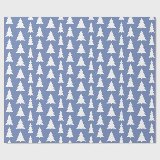 Moderne weiße Bäume auf blau geometrischem Muster Geschenkpapier (Flach)