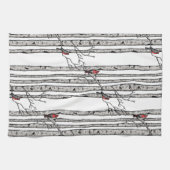 Moderne Weiße Birkenbäume und Vögel des Roten Kard Geschirrtuch (Horizontal)