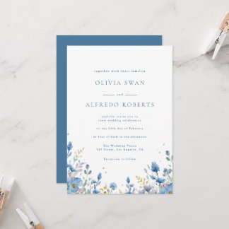 Moderne Weiße Blaue Florale Hochzeit Einladung