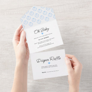 Moderne Weiße Blaue Oh Baby Boy Baby Shower All In One Einladung