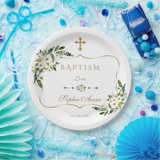 Moderne weiße blühende BlütenGirl-Taufe Pappteller (Party)