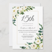 Moderne weiße Blume 15. Hochzeitstag Einladung (Vorderseite)