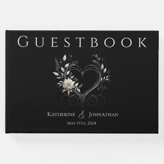 Moderne weiße Blume mit einer Herzhochzeit Gästebuch (Vorderseite)