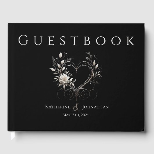 Moderne weiße Blume mit einer Herzhochzeit Gästebuch (Vorderseite)