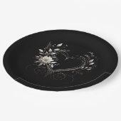 Moderne weiße Blume mit Herz Pappteller (Schrägansicht)