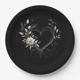 Moderne weiße Blume mit Herz Pappteller