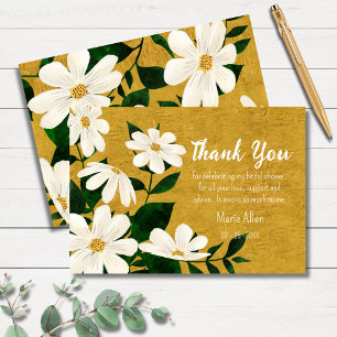 Moderne weiße Blumen   Goldene Babyshower Dankeskarte
