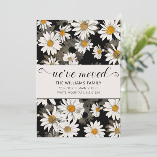 Moderne weiße Blumen-Moving-Card Ankündigung (Stehend Vorderseite)