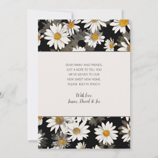 Moderne weiße Blumen-Moving-Card Ankündigung (Rückseite)