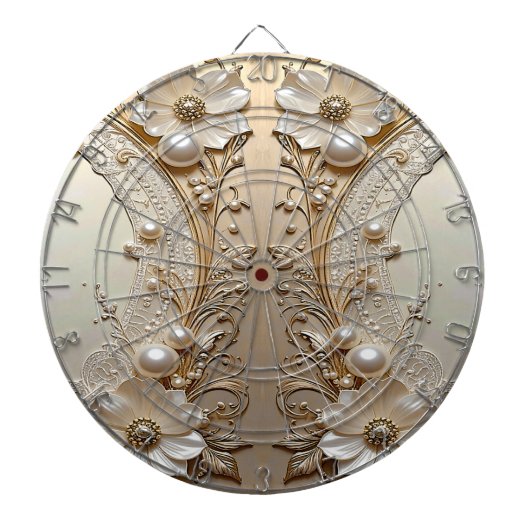 Moderne weiße Blumen Perlen Dartboard Dartscheibe (vorne)