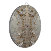 Moderne weiße Blumen Perlen Dartboard Dartscheibe (Vorderseite Links)