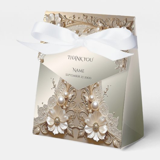 Moderne Weiße Blumen Perlen Gefallen Box Geschenkschachtel (Vorderseite)