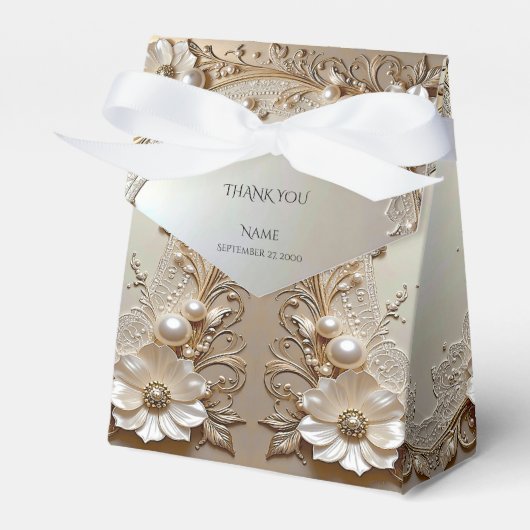 Moderne weiße Blumen Perlen Geschenkbox Geschenkschachtel (Vorderseite)