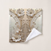 Moderne weiße Blumen Perlen Handtuch-Set Badhandtuch Set (Waschlappen)