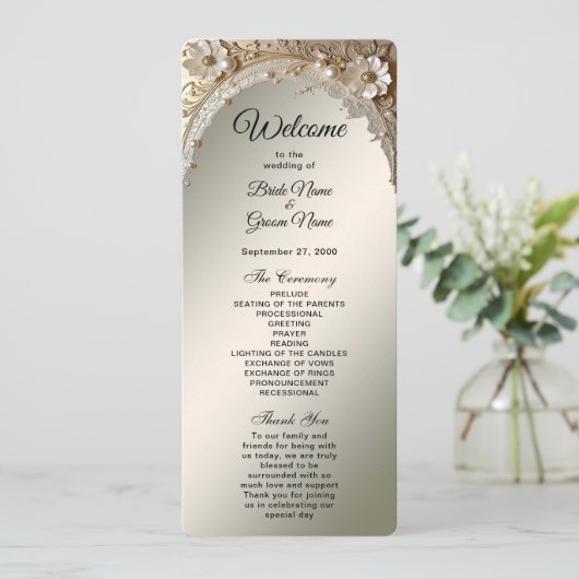 Moderne weiße Blumen Perlen Hochzeitsprogramm Programm (Stehend Vorderseite)