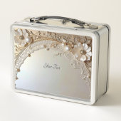 Moderne weiße Blumen Perlen Lunchbox (Rückseite)