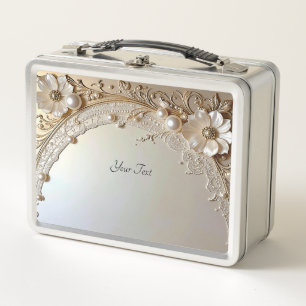Moderne weiße Blumen Perlen Lunchbox