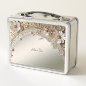 Moderne weiße Blumen Perlen Lunchbox (Rückseite)