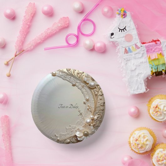 Moderne Weiße Blumen Perlen Pappteller (Party)