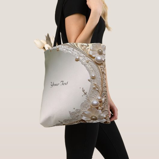 Moderne weiße Blumen Perlen-Tasche Tasche (Von Nahem)