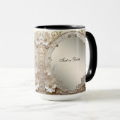Moderne weiße Blumen Perlen Tasse (VorderseiteRechts)