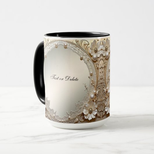 Moderne weiße Blumen Perlen Tasse (Vorderseite Links)
