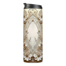 Moderne weiße Blumen Perlen Thermotumbler