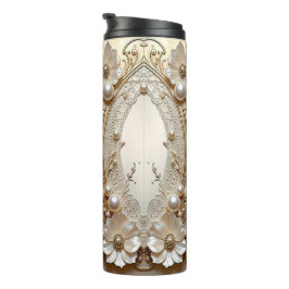 Moderne weiße Blumen Perlen Thermotumbler Thermosbecher