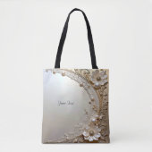 Moderne weiße Blumen Perlen Tote Bag Tasche (Vorderseite)