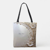 Moderne weiße Blumen Perlen Tote Bag Tasche (Rückseite)