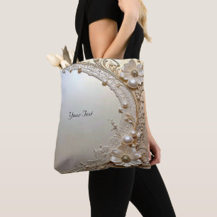 Moderne weiße Blumen Perlen Tote Bag Tasche