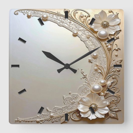 Moderne weiße Blumen Perlen Wanduhr (Vorderseite)
