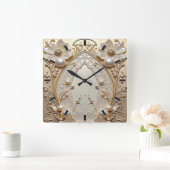 Moderne weiße Blumen Perlen Wanduhr (Zuhause)