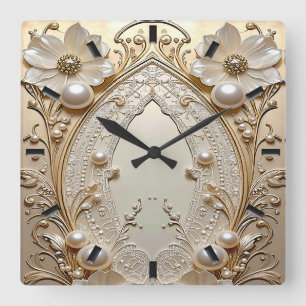 Moderne weiße Blumen Perlen Wanduhr