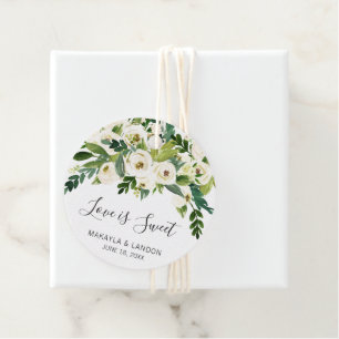 Moderne Weiße Blumige Elegante Hochzeit Geschenkanhänger
