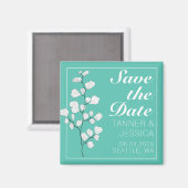 Moderne Weiße Blüte in Aqua Save the Date Magnet (Vorderseite/Rückseite)