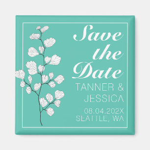 Moderne Weiße Blüte in Aqua Save the Date Magnet