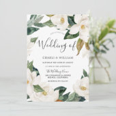 Moderne weiße Blütenleaf Krautgrün Hochzeit Einladung (Stehend Vorderseite)