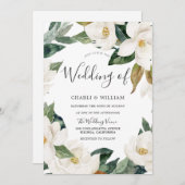 Moderne weiße Blütenleaf Krautgrün Hochzeit Einladung (Vorne/Hinten)