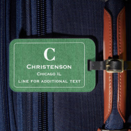 Moderne weiße Buchstaben auf grünem Denim-Print Gepäckanhänger