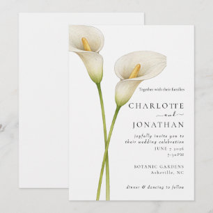 Moderne weiße Calla-Lilie-Blumenhochzeit Einladung