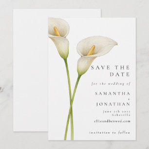 Moderne weiße Calla-Lilie Blumenhochzeit Save The Date