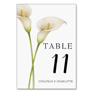 Moderne weiße Calla-Lilie-Blumenhochzeit Tischnummer