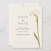 Moderne weiße Calla-Lilie Minimalistische Hochzeit Save The Date (Vorderseite)